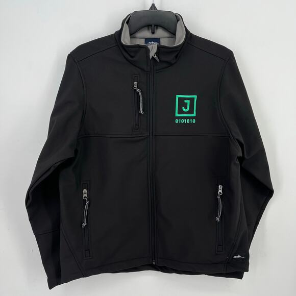 J 0101010 Binary Coding Embroidered Zip Front Jacket Mens Sz Small Black Green - Picture 1 of 7